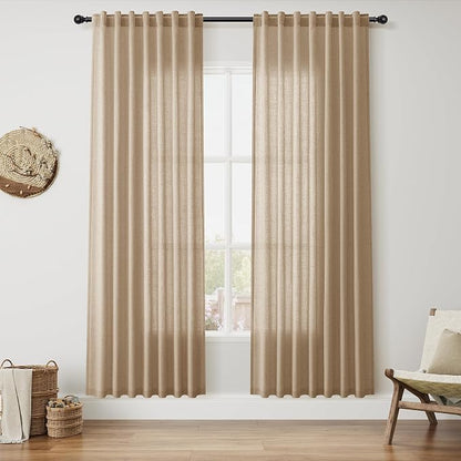Sand Beige Linen Curtains 80 Inch Length by Nanspring
