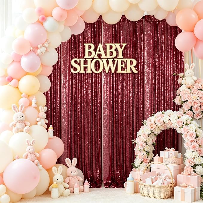 ShinyBeauty Sequin Backdrop 4 Panels Burgundy 2x8ft - Image 4