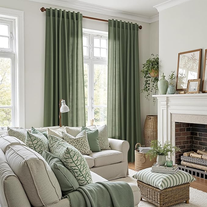 Forest Green Linen Curtains 63 Inch Length - Image 5
