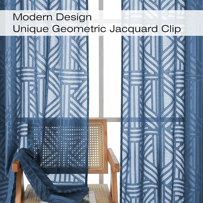 Simplebrand Dusty Blue Semi Sheer Curtains 96 Inches Long 2 Panels, Light - Image 3