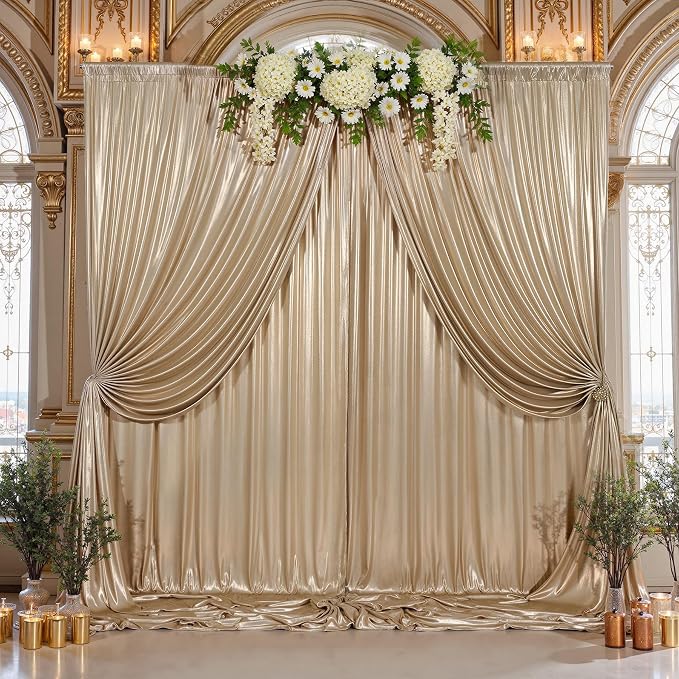 10x10ft Thick Champagne Glitter Backdrop Curtain Panels - Image 2