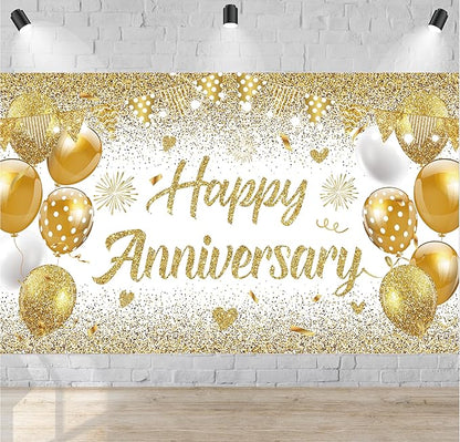 White Gold Happy Wedding Anniversary Banner by Unknown