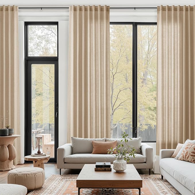 Sand Beige Linen 144 Inch Curtains by Nanspring