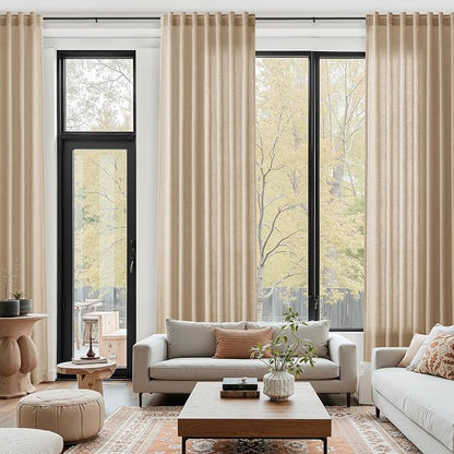 Sand Beige Linen 144 Inch Curtains by Nanspring