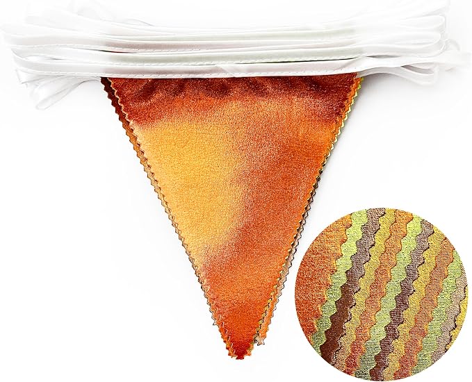 Fall Party Decorations Orange Green Gold Brown Metallic Fabric Triangle Pennant - Image 3