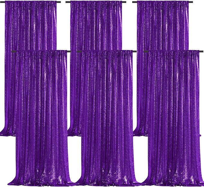 Purple Sequin Curtains Backdrop 6 Pcs 2FTx8FT Shiny Shimmer Fabric | Glitter by B-COOL