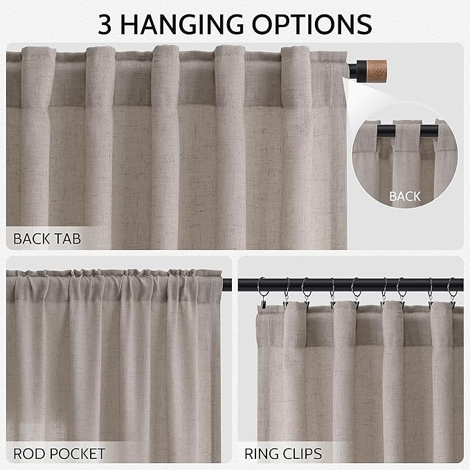 Stone Beige Linen Curtains for Living Room 72 Inches Long Luxury Light - Image 2