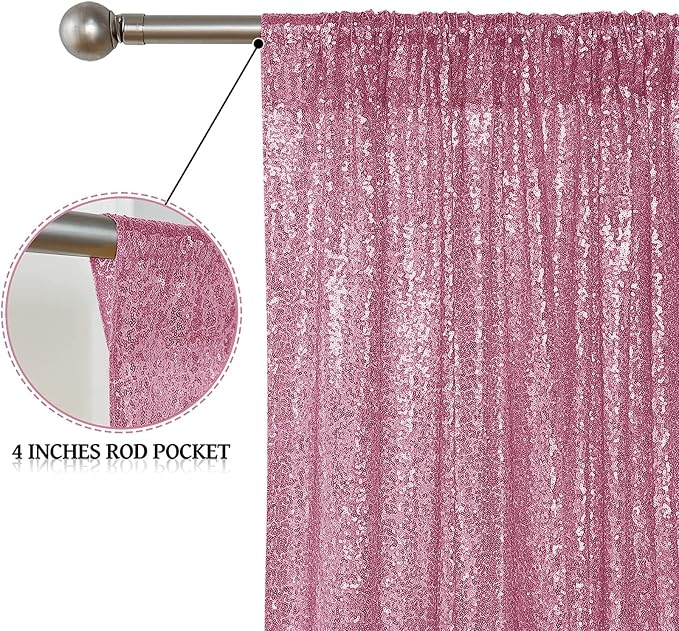 Sugargirl Pink Sequin Backdrop Curtain 2 Panels 2FTx8FT Glitter Pink Background - Image 5