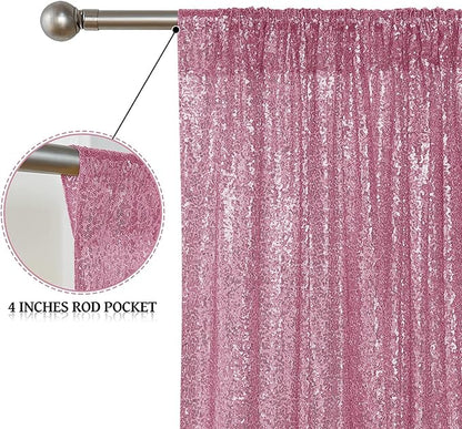 Sugargirl Pink Sequin Backdrop Curtain 2 Panels 2FTx8FT Glitter Pink Background - Image 5