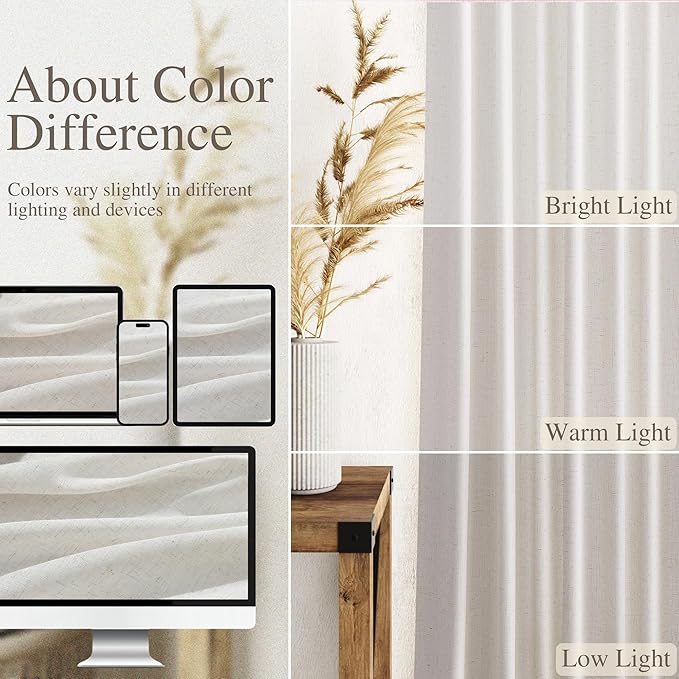 Natural Linen Curtains 84 Inch Length 2 Panels Set - Image 3