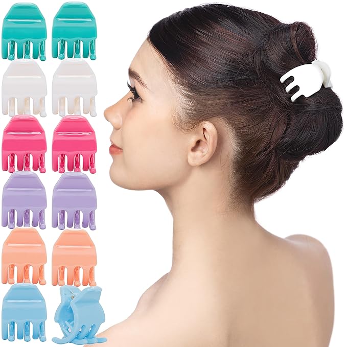 RC ROCHE ORNAMENT 12 Pcs Small Hair Clips for Women 1.3" Inch Thick or Thin Hair Jaw Clamps Secure Strong Hold No Slip, Medium Pastel Multicolor