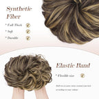 FESHFEN Messy Bun Hair Piece - Large Elastic Wavy Curly Hair Bun Scrunchies Ponytail Extensions Synthetic Chignon Hairpieces for Women, Dark Brown & Champagne Blonde 1.94oz