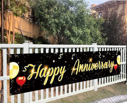 Happy Anniversary Large Banner Wedding Anniversary Banner Black Gold Outdoor - Image 2