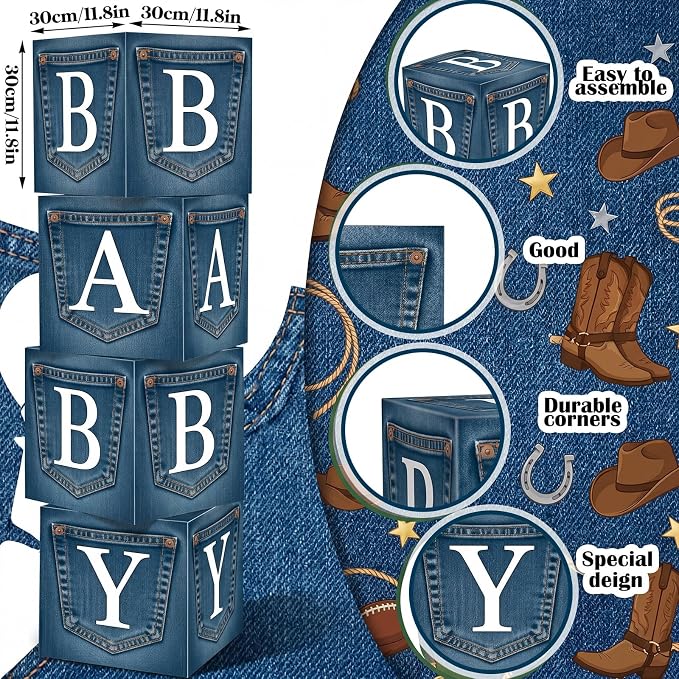 4 Pcs Blue Jean Baby Shower Decoration Party Boxes - Image 2
