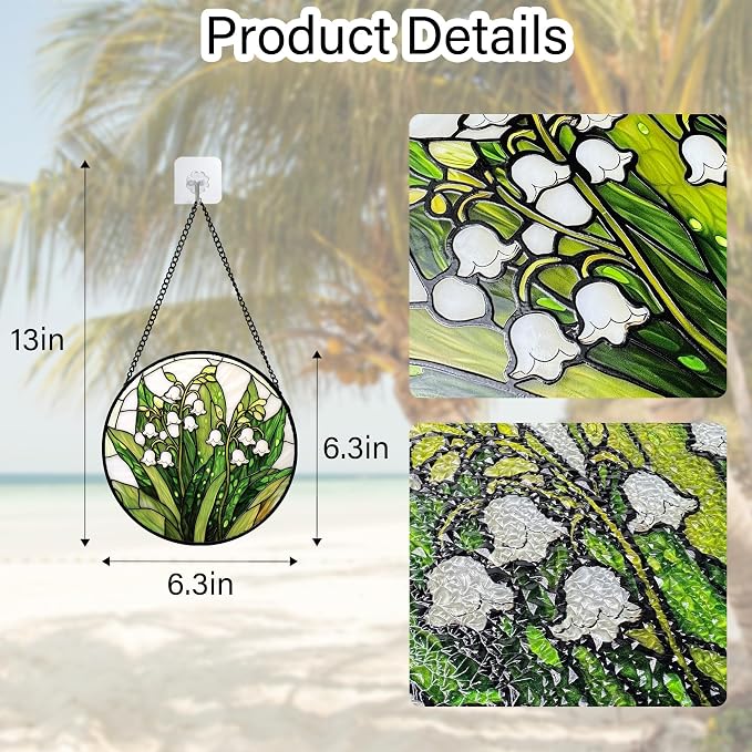 DASTOLL Stained Glass Window Hanging, Lily of the Valley Flower Sun Catchers - Image 7