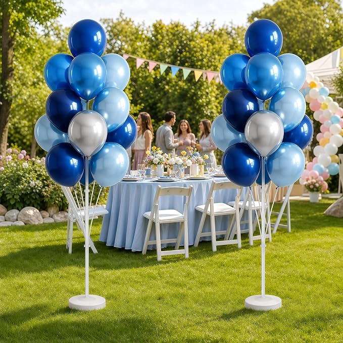 2 Sets of Chrome Blue Sliver Balloon Column Stand Kit, - Image 8