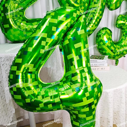 40 inch giant Green pixel miner game number 3 balloon | Large mining theme foil - Image 6