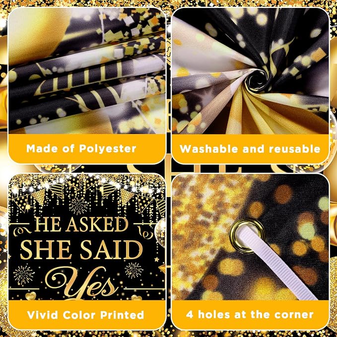 Gold Engagement Party Decorations Black Gold Engagement Banner Backdrop He - Image 6
