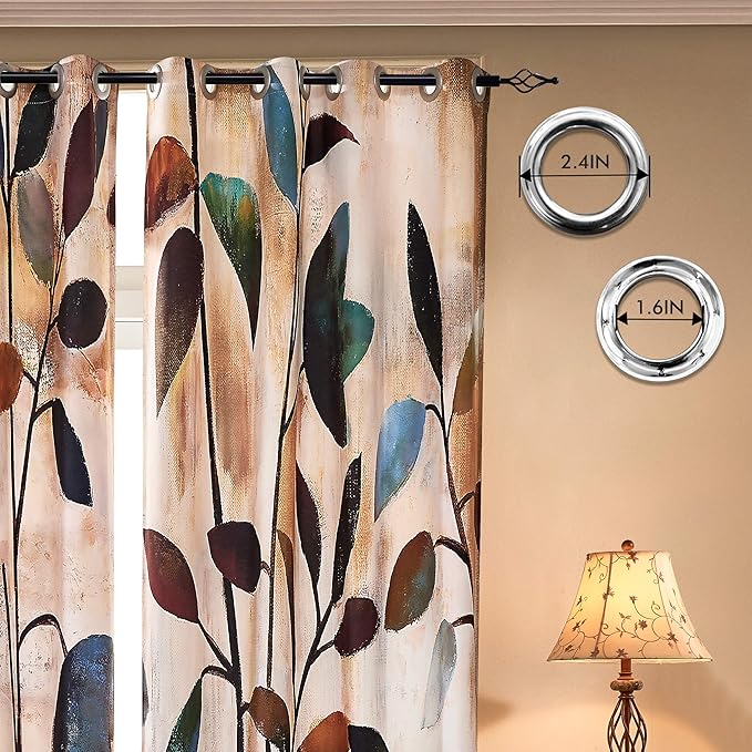 SUBRTEX Boho Leaf Printed Curtains 84 inch Long 2 Panels, Room Darkening - Image 3