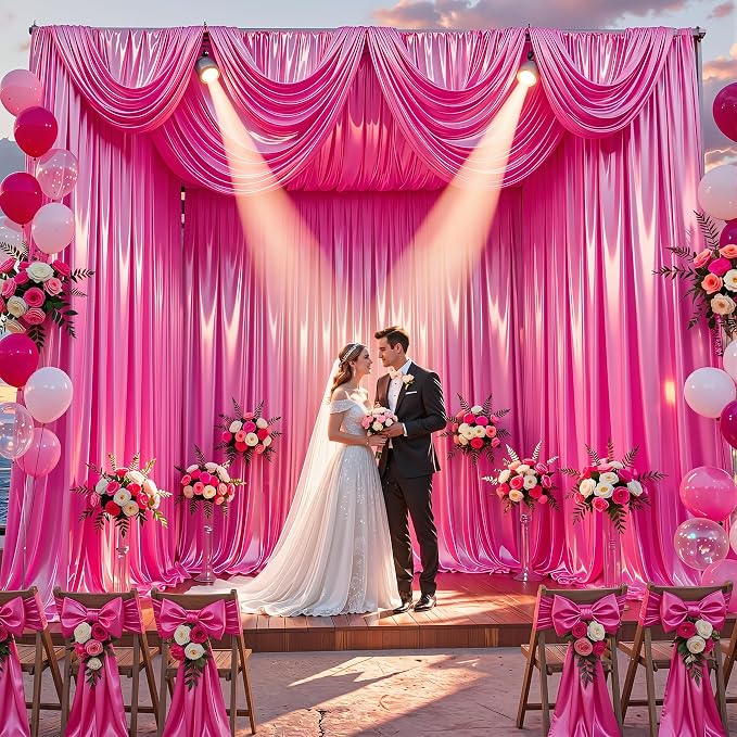 40x10ft Hot Pink Glitter Backdrop Curtain - Image 2