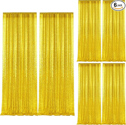 2×8FT-6PCS Bright Yellow Sequin Backdrop Curtains Panels, Photography Backdrop by Pufogu