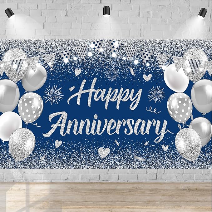 Blue Silver Happy Wedding Anniversary Banner by Unknown