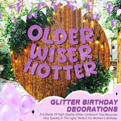 Fulmoon Set of 3 Pre Strung Older Wiser Hotter Glitter Banner Funny Birthday - Image 4
