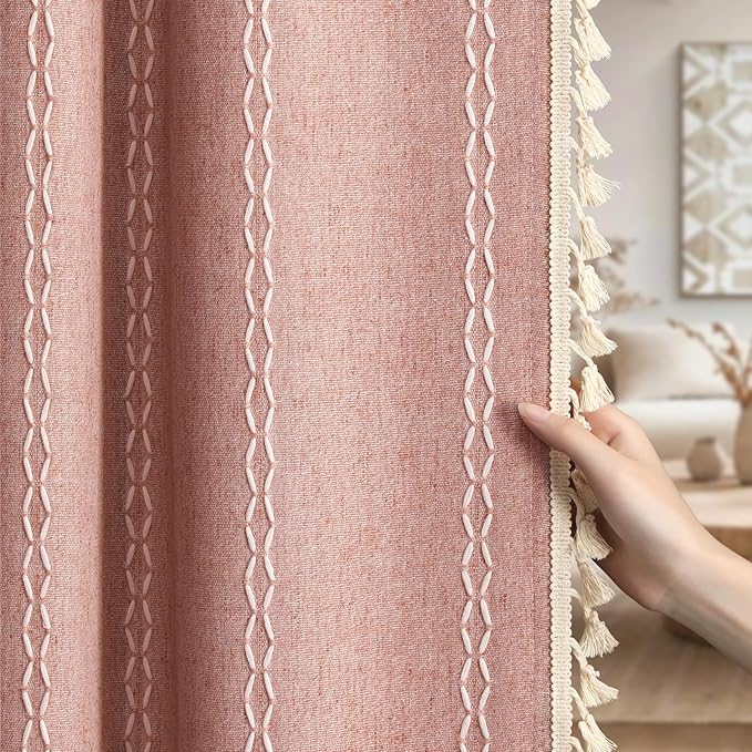 Coral 100% Boho Blackout Curtains 84 Inch 2 Panels by Unknown