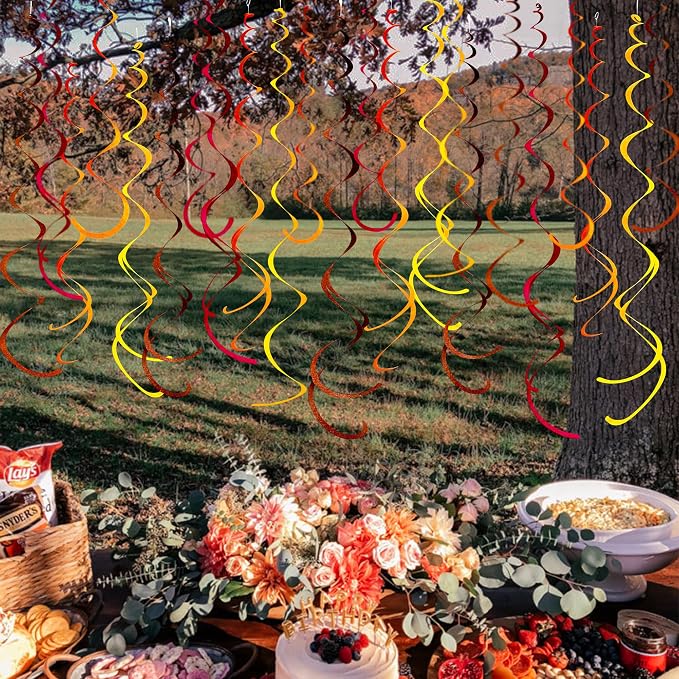 36 Pcs Fall Hanging Swirl Decorations Brown Burgundy Orange Yellow Felt Swirl - Image 6