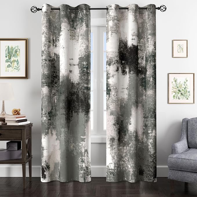 Asuexpect Black Grey Abstract Curtains 2 Panels Abstract Rust Curtain Room - Image 6