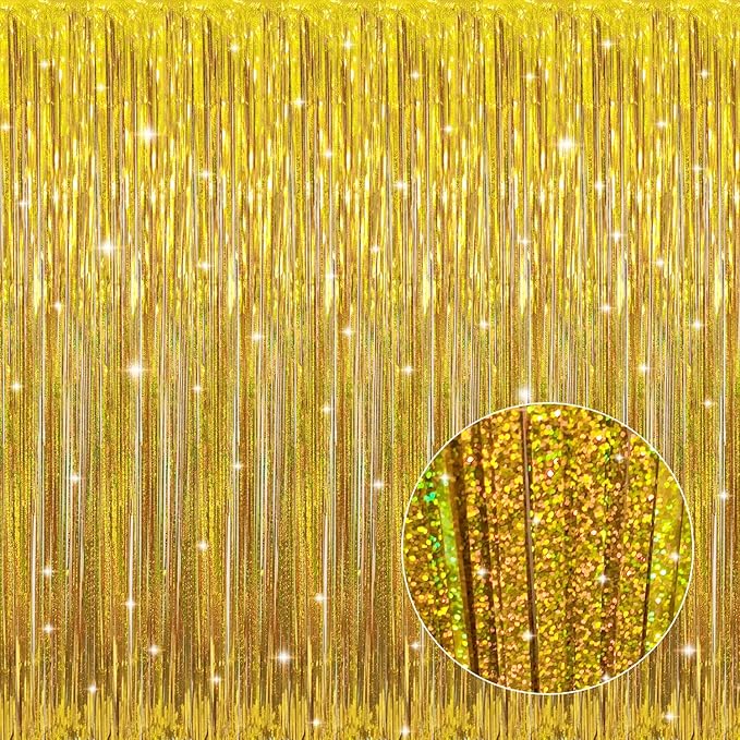 GOER 3.2 ft x 8.2 ft Metallic Tinsel Foil Fringe Curtains Party Photo Backdrop by GOER