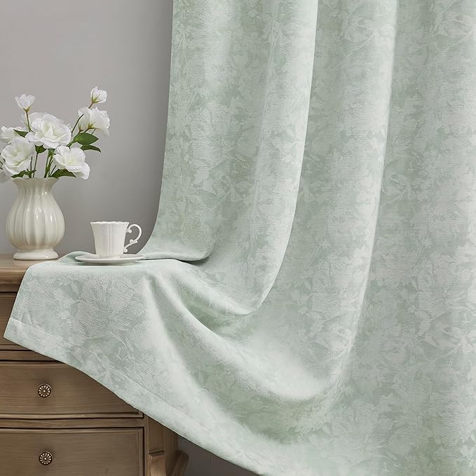 Beauoop Green Floral Jacquard Blackout Curtains by Beauoop