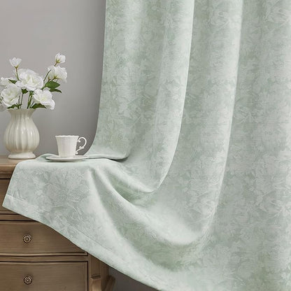 Beauoop Green Floral Jacquard Blackout Curtains by Beauoop