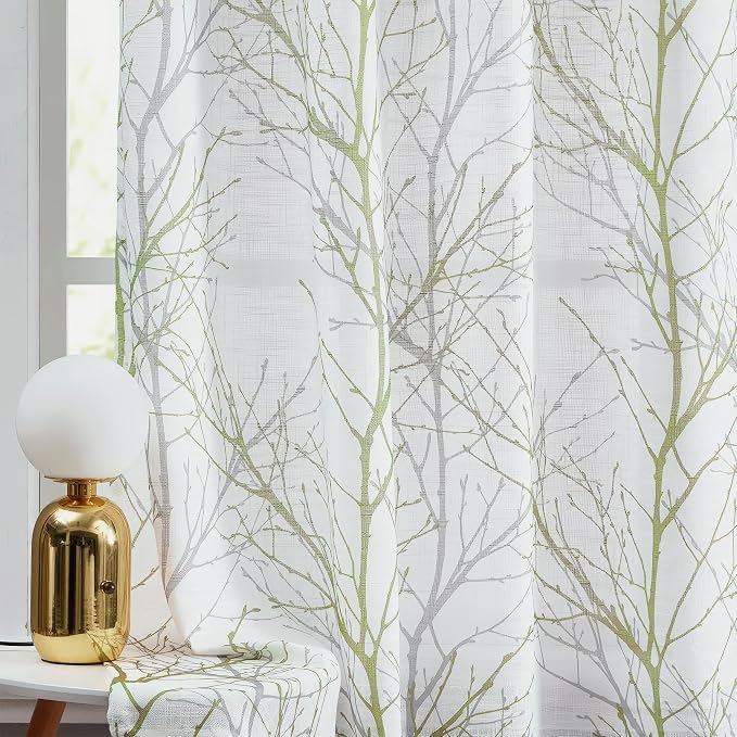 FMFUNCTEX Linen Green Gray Semi Sheer Patio Curtains 96 Inch Long 1 Panel | - Image 5