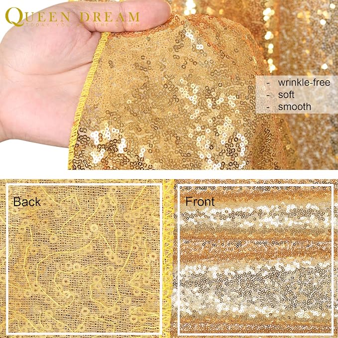 QueenDream Gold Sequin Backdrop Curtain Party Decorations: 10ft x 10ft | - Image 6