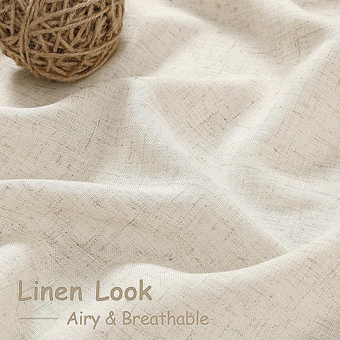 Warm Beige Linen Curtains 63 Inches Long 2 Panel Sets - Image 3