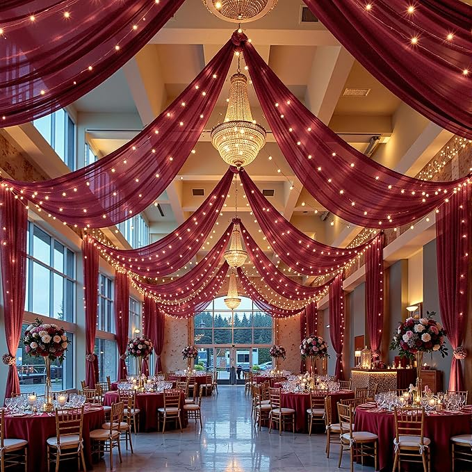 6 Panels Burgundy Ceiling Drapes - Image 7