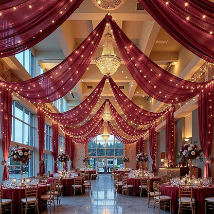 6 Panels Burgundy Ceiling Drapes - Image 2