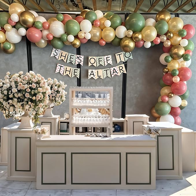 Pink and Green Balloon Arch Kit 127Pcs Sage Green Dusty Pink Gold Balloons - Image 4