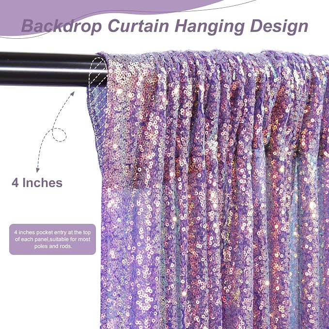 SoarDream Mermaid Purple Sequin Backdrop 6 Pcs 2ftx8ft Glitter Backdrop Curtains - Image 2