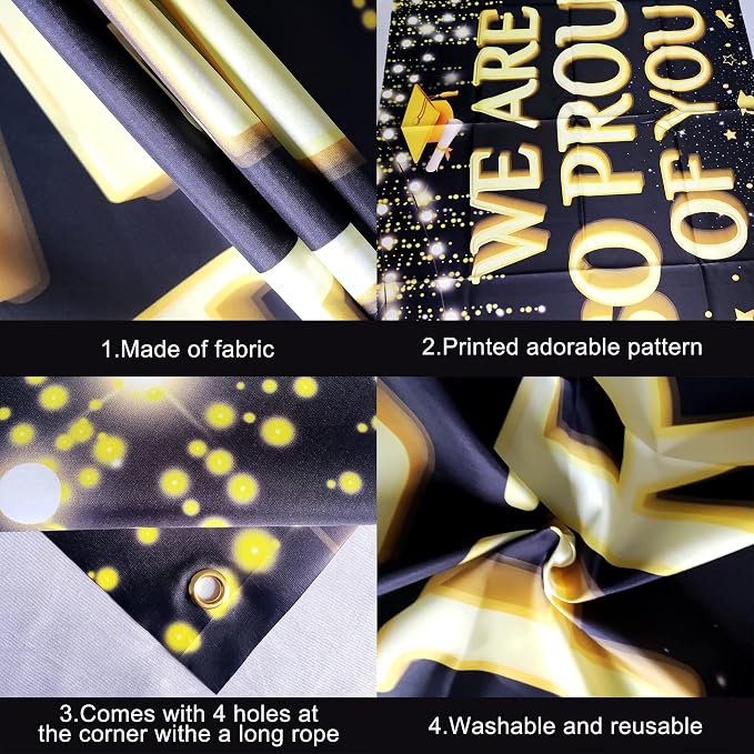 KatchOn We are So Proud of You Banner 72x44 Inch | Black and Gold Graduation - Image 5