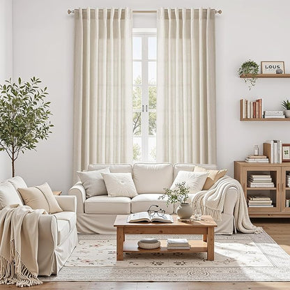 Warm Beige Linen Curtains 63 Inches Long 2 Panel Sets - Image 4