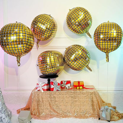 6pcs 22 Inch Gold Disco Ball Balloons, 4d Large Foil Aluminum Balloon - Image 3