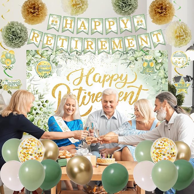 Holkcog Green Retirement Party Decorations Women Men, Hanging Swirls Cards - Image 2