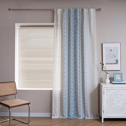 MYSKY HOME Boho Curtains Semi Sheer Linen Blended Curtains 95 Inches Long - Image 3