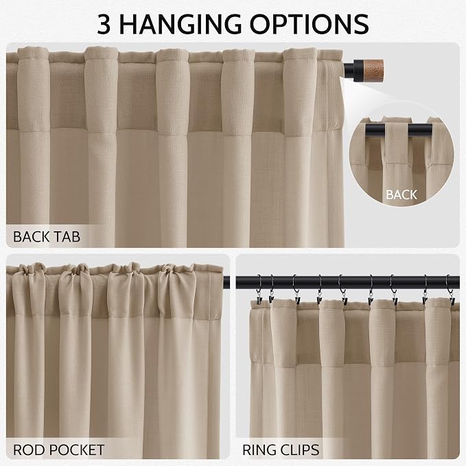 Sepia Beige Linen Curtains 120 Inches Long - Image 2