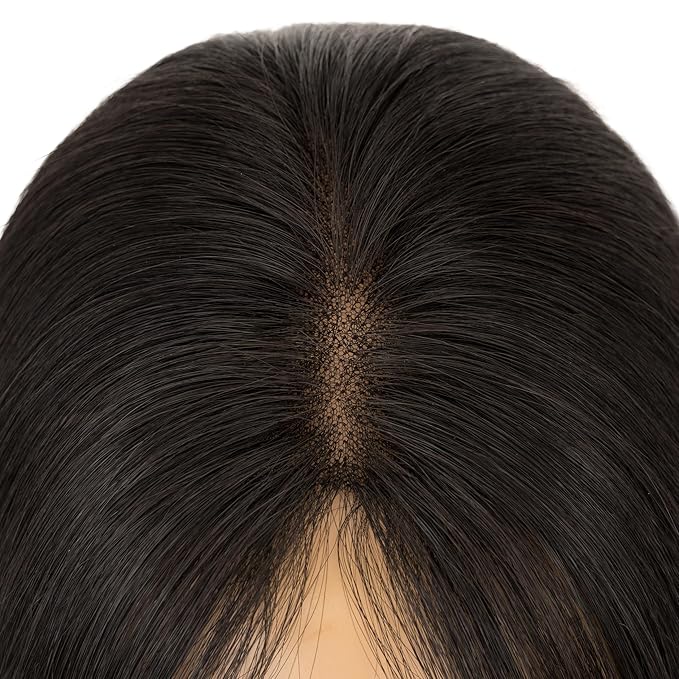 Hairro Human Hair Toppers with Side Bangs, 3D 360° Seamless Real Hair Toppers, Hand-Tied with 3.5"x4.7" U-shaped Base, Clip-In Hairpieces to Add Volume on Top, 12 Inch Natural Black