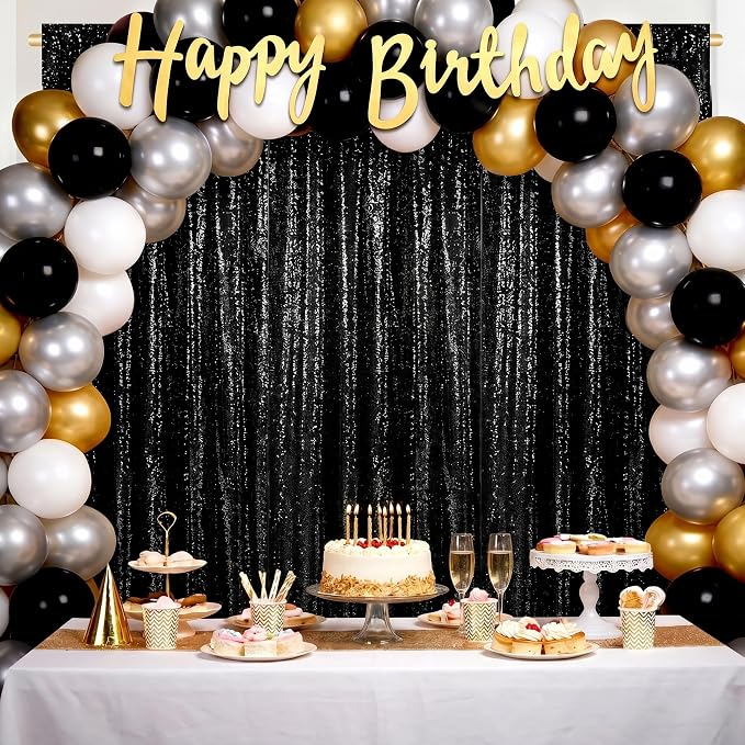 Black Sequin Backdrop Curtains-1 Panel 3FTx8FT Black Backdrop - Image 6