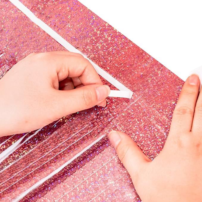 BRAVESHINE Rose Gold Tinsel Foil Fringe Curtains | Holidays Party Backdrop | 2 - Image 8