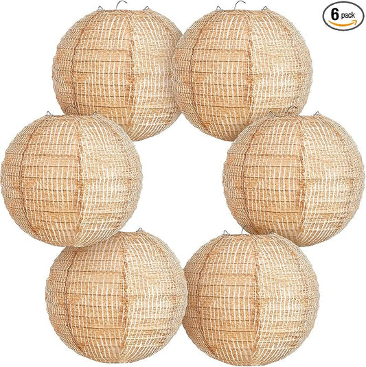 6 Pcs Print Burlap Paper Lanterns Round Chinese Paper Lanterns Farmhouse Boho by Hortsun